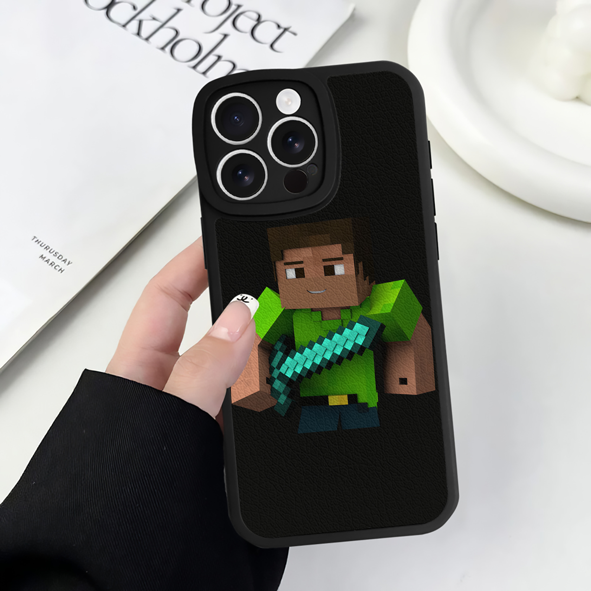 （画像用） マインクラフト ブロックの世界 Minecraft MC Block world 【iPhone 16シリーズ対応】シリコンスマホケース（レザー調） 材質：シリコン